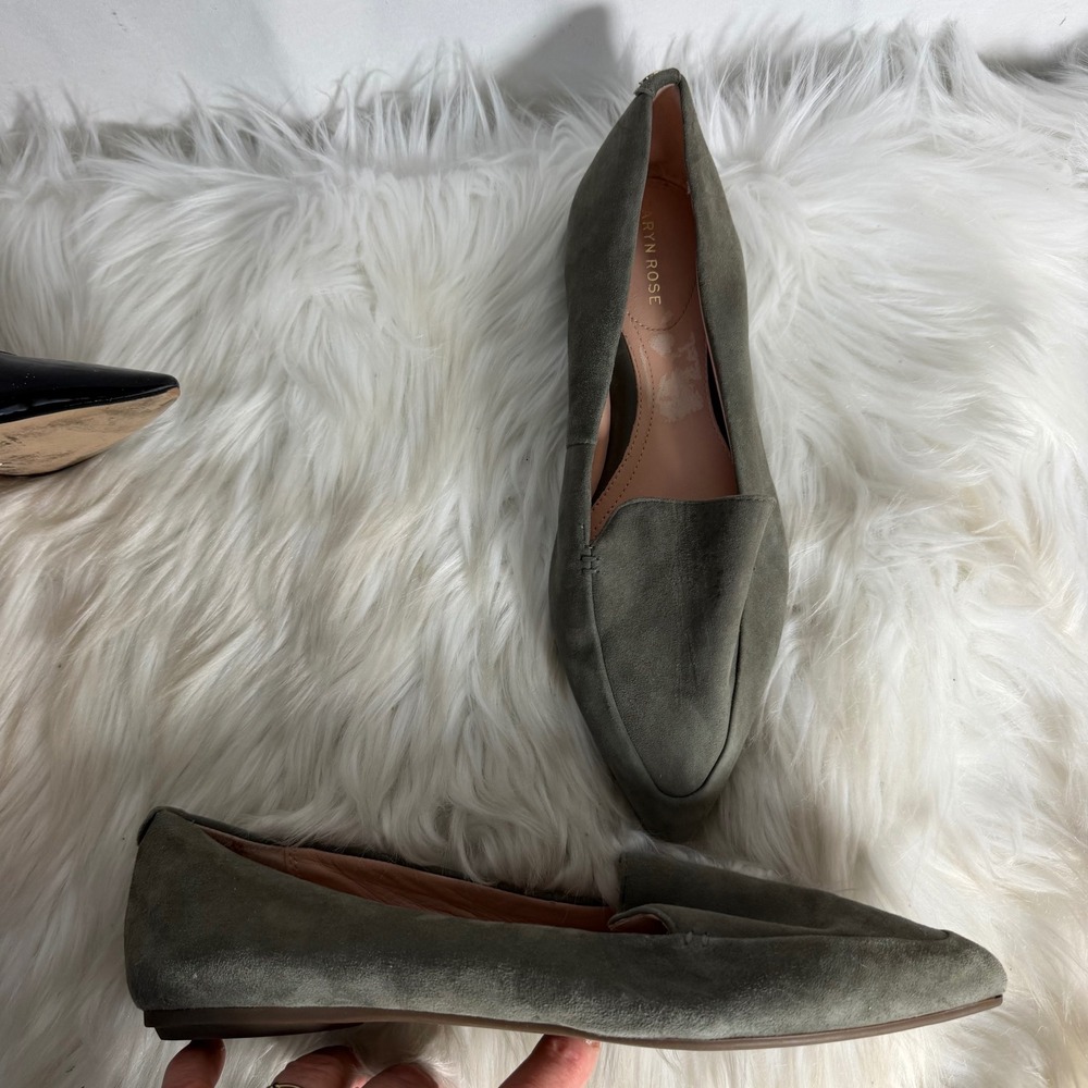 Taryn Rose Faye Olive Green Suede‎ Pointed Toe Loafers Flats 9.5B 34TR0252